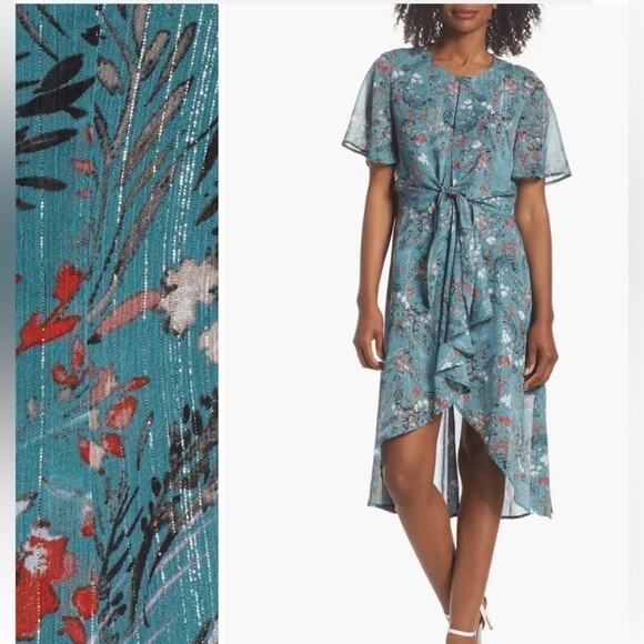 Forest Lily Knot Waist High Low Hem Dress Size 4 Floral Ruffle Summer Wedding - Picture 14 of 16